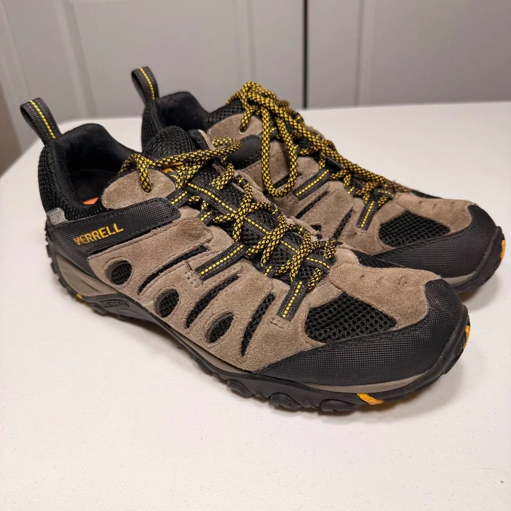 Merrell Mens Boulder Old Gold Hiking Shoes Waterproof Trail Sneakers Size 8.5